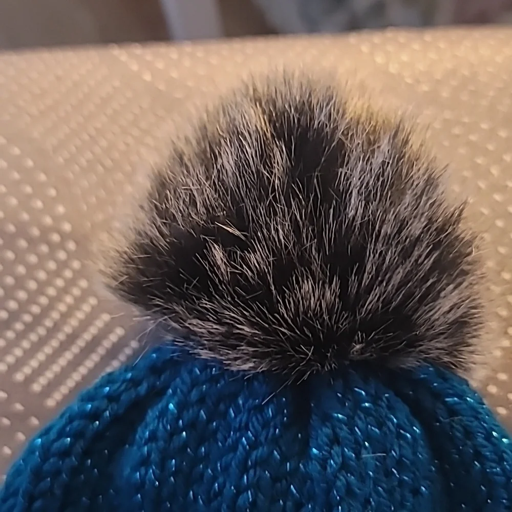 Blue Knit Beanie with Pom Pom